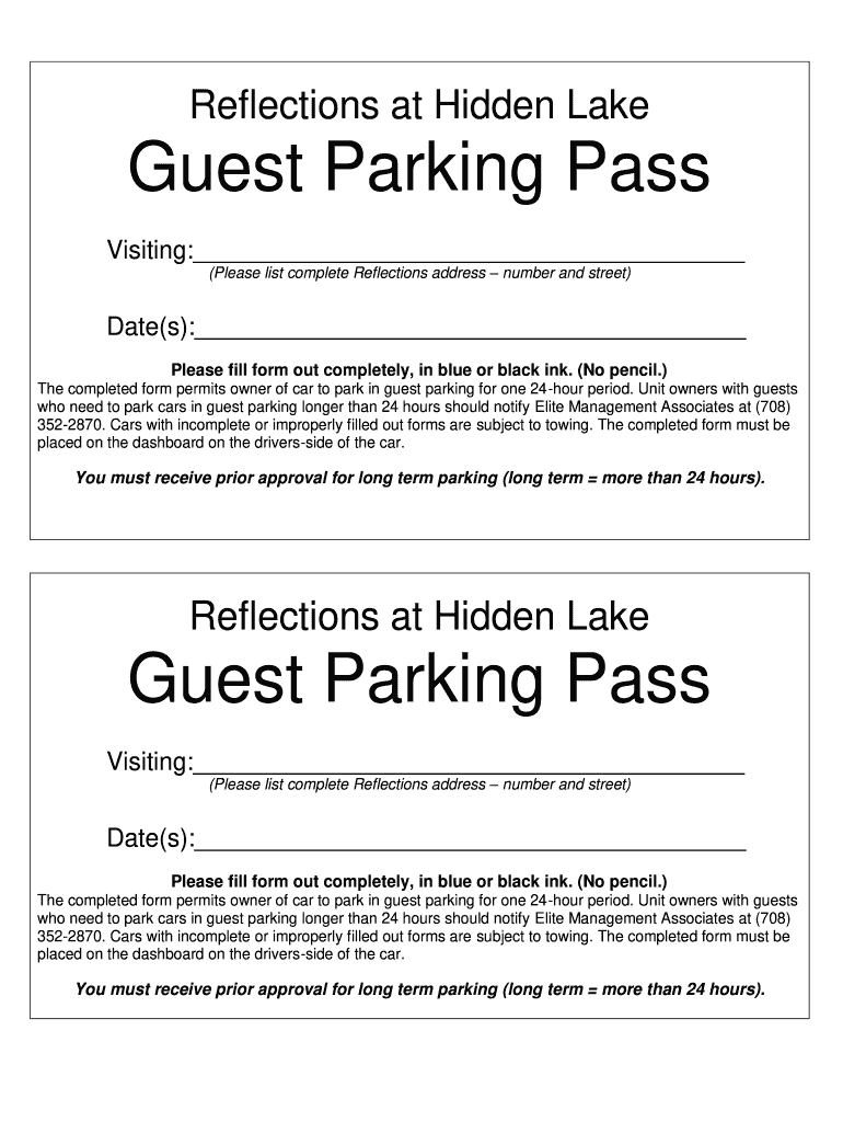 Reflections At Hidden Lake Guest Parking Pass Form - Fill Online inside Free Printable Parking Pass