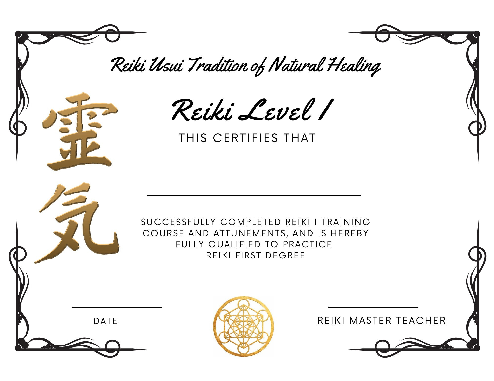 Reiki I Certificates Black Downloadable - Etsy Canada throughout Free Reiki Templates