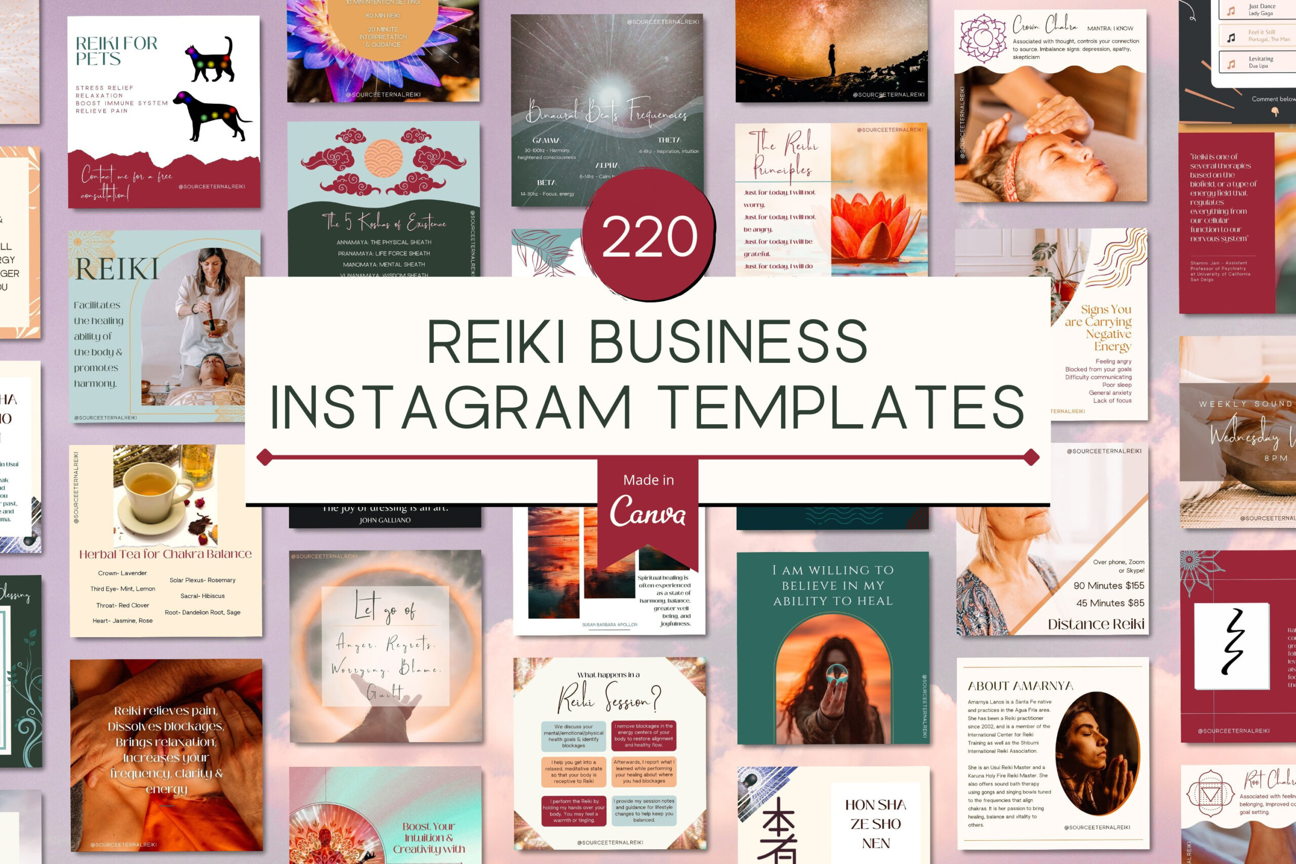 Reiki Instagram Canva Templates Post, Stories, Highlights inside Free Reiki Templates