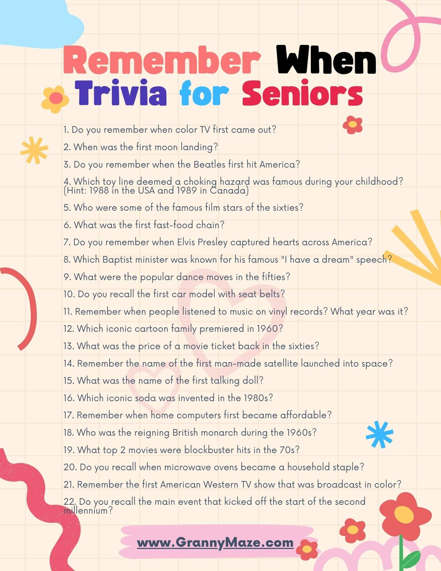 Remember When Trivia For Seniors: Boost Your Brainpower intended for Free Printable Trivia For Seniors with Dementia