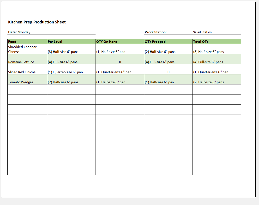 Restaurant Kitchen Prep List Guide (With Template) for Restaurant Prep List Template Free