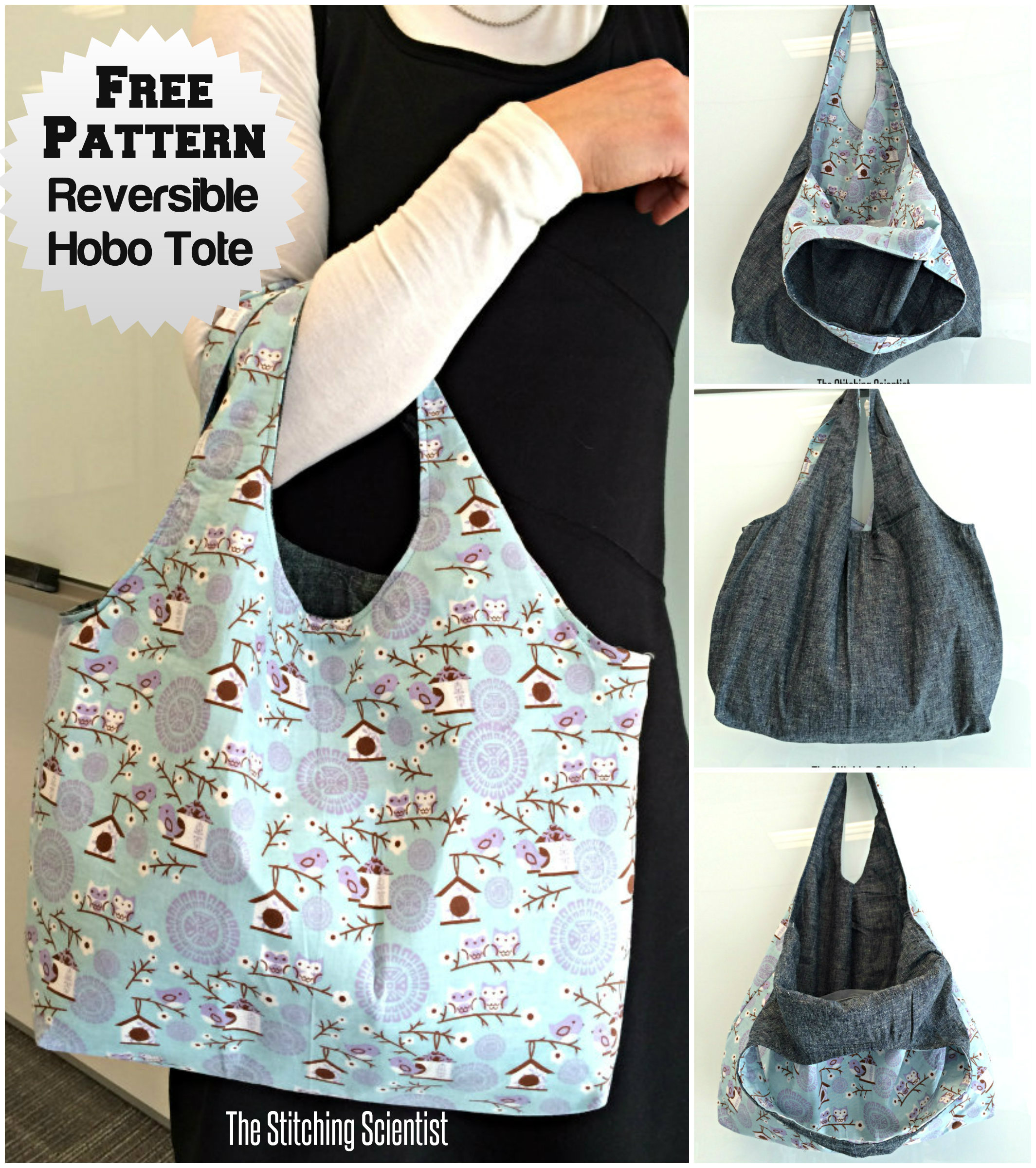 Reversible Hobo Beginner Bag Pattern | The Stitching Scientist with Free Printable Hobo Bag Patterns
