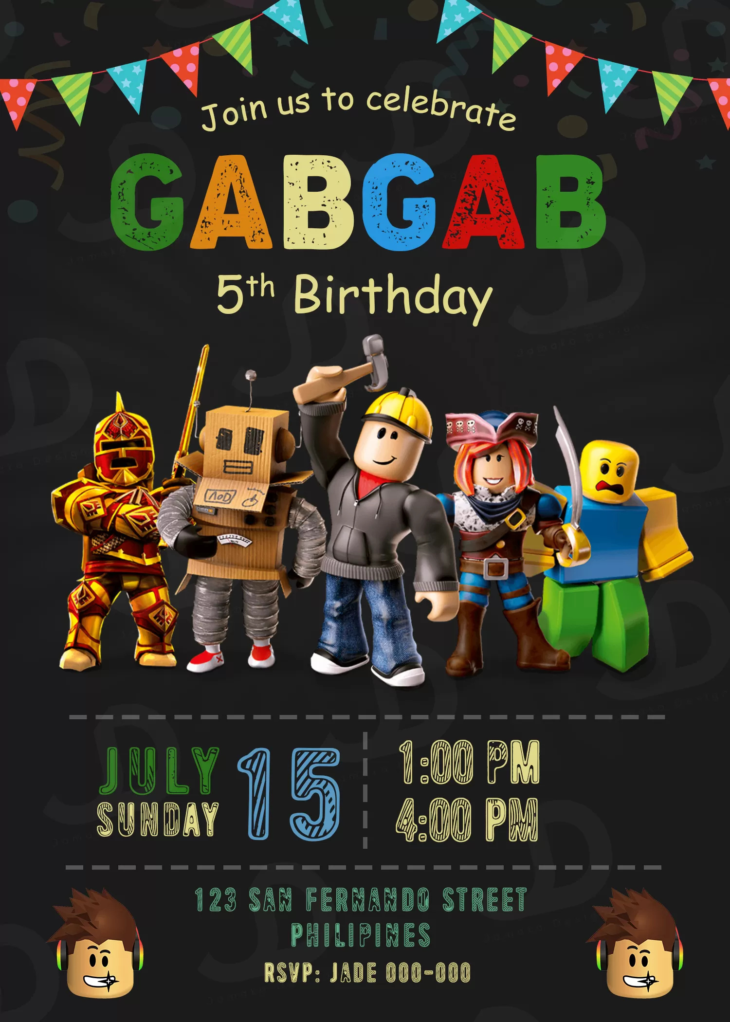 Roblox Game Birthday Party Invitation Printable 5 X 7 Or 4 X 6 with regard to Free Roblox Birthday Invitation Templates