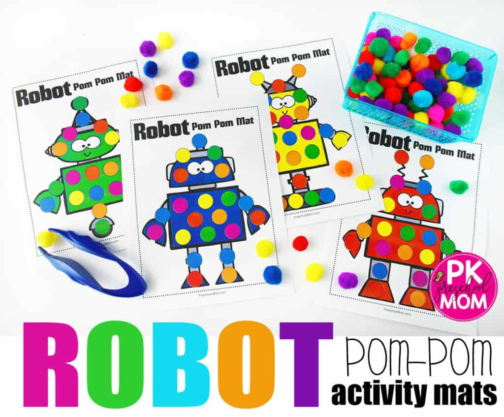 Robot Pom-Pom Mats - Preschool Mom for Free Printable Pom Pom Mats