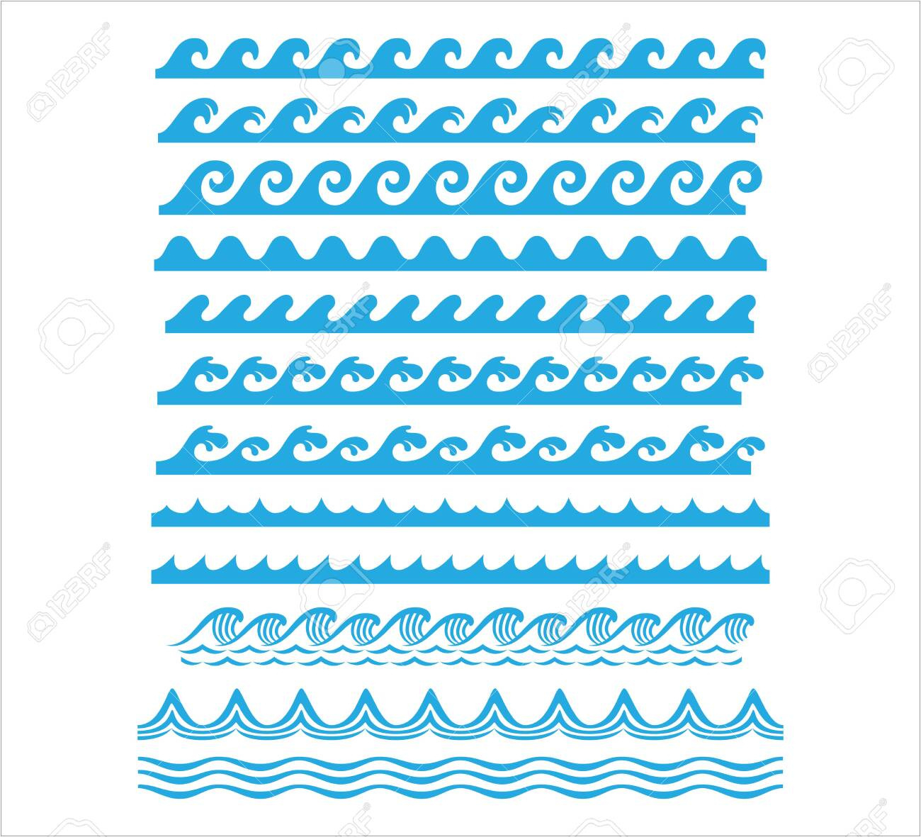 Rolling Ocean Sea Wave Stream Line Seamless Pattern Vector Graphic inside Free Printable Ocean Wave Stencil