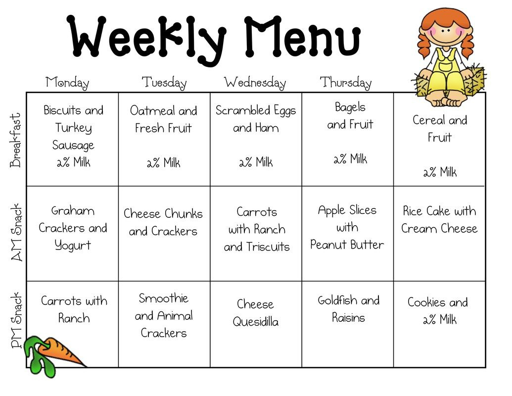 Sample Daycare Menus - 10 Free Pdf Printables | Printablee inside Free Printable Daycare Menus