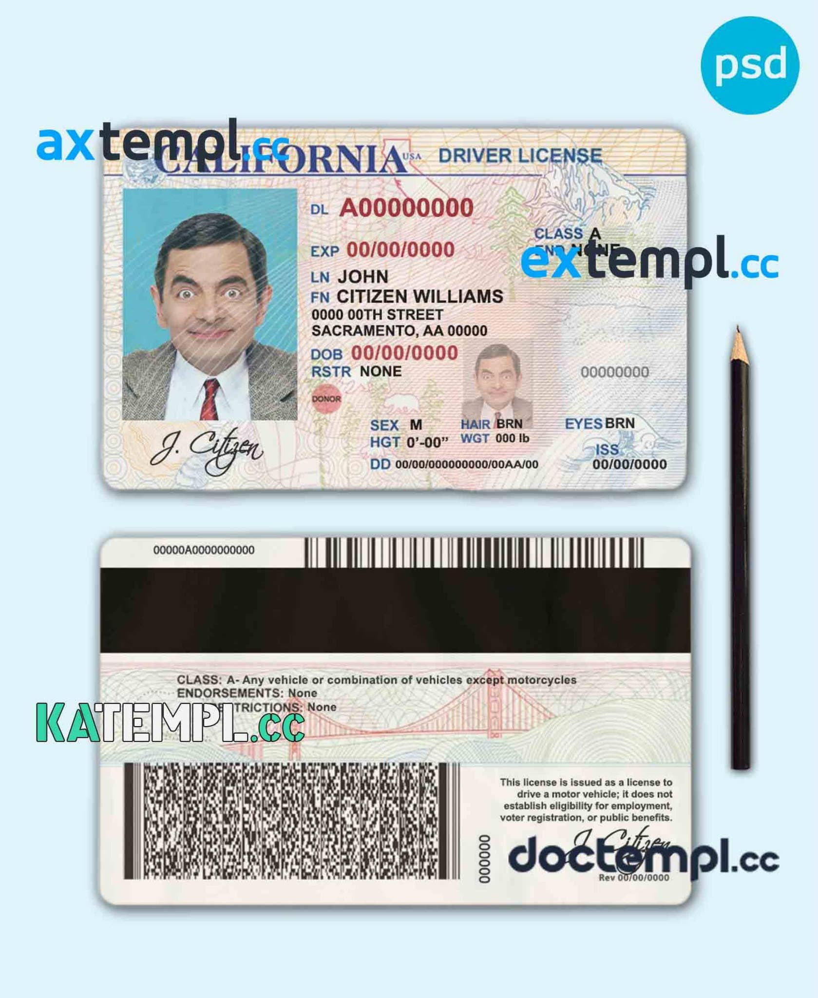 Sample Usa State California Driver License Template In Psd Format with Free California Drivers License Template Editable