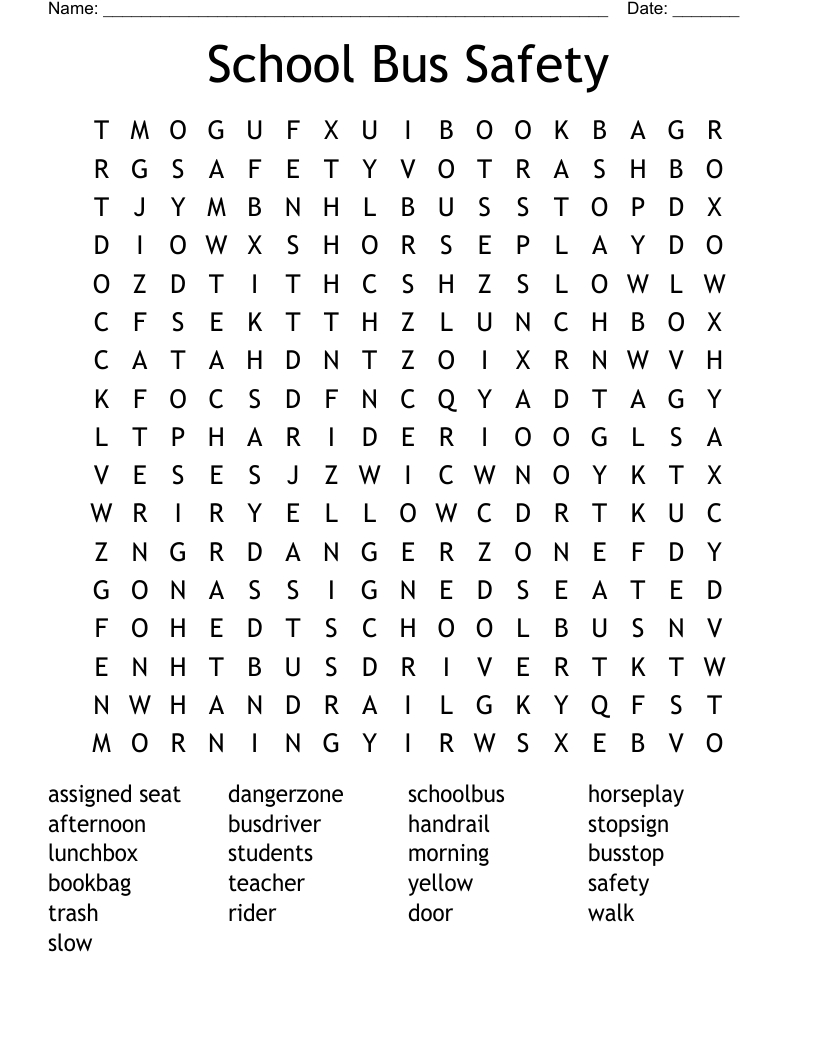 School Bus Safety Word Search - Wordmint pertaining to Free Bus Safety Printables