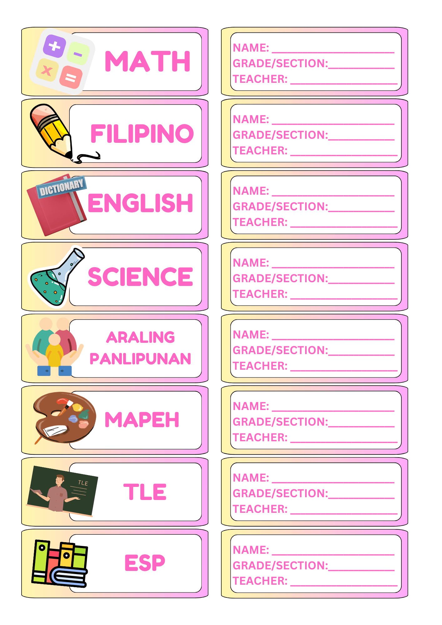 School Subject Labelsjsprintingservices11 - Raket.ph within Classroom Subject Labels Free Printable