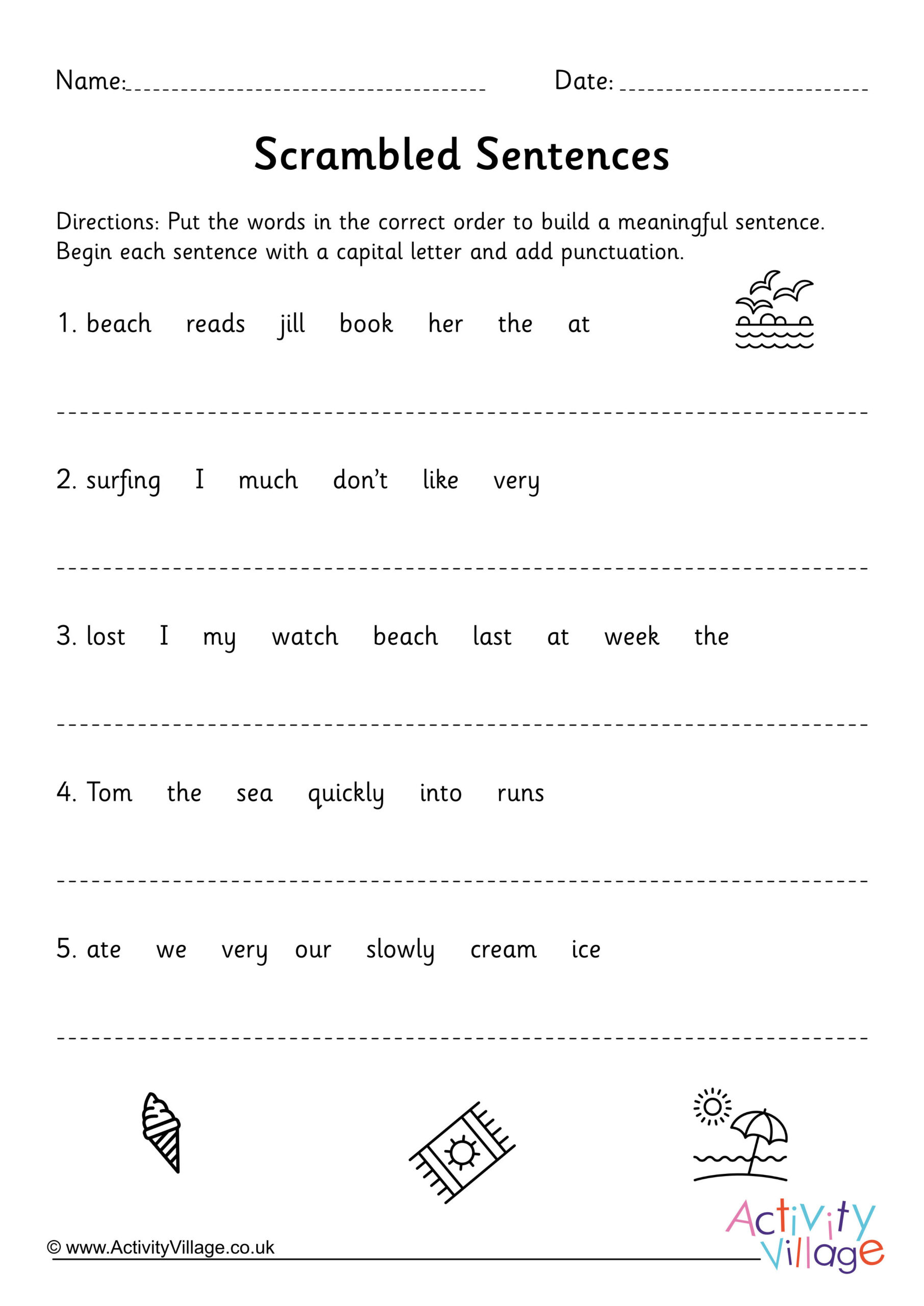 Scrambled Sentences Worksheet Ks2 regarding Activityvillage Co Uk Free Printables