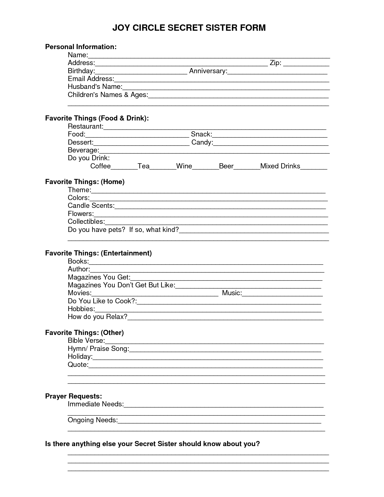 Secret Sisters: Discover 11 Secret Sister Questionnaire Pwoc pertaining to Free Printable Secret Sister Questionnaire
