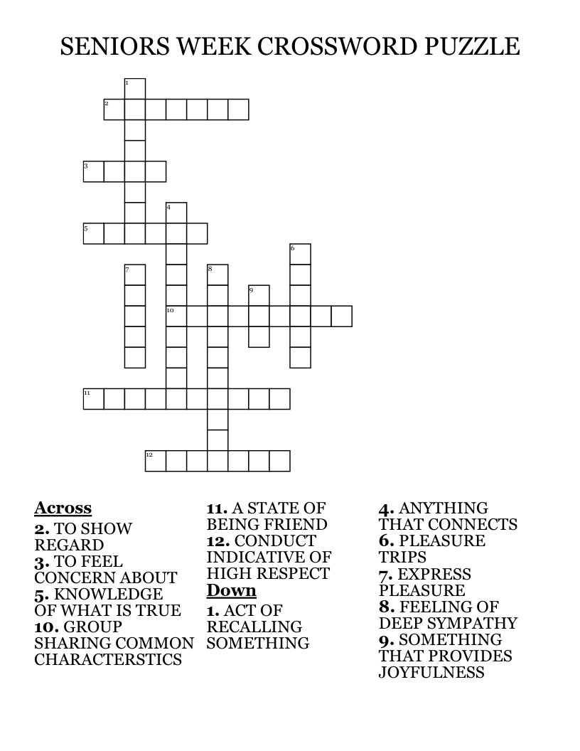 Seniors Week Crossword Puzzle - Wordmint - Worksheets Library throughout Free Printable Crosswords For the Elderly