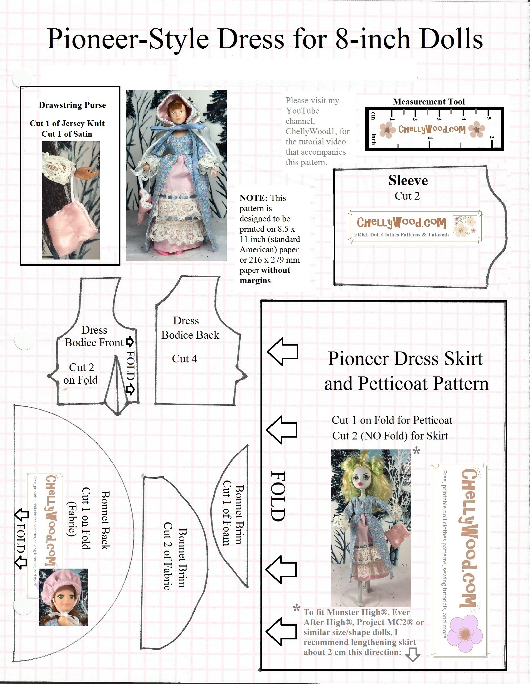 Sew A Pioneer Bonnet For 8″ #Dolls W/ This Free #Printable Pattern intended for Free Printable Pioneer Dress Patterns