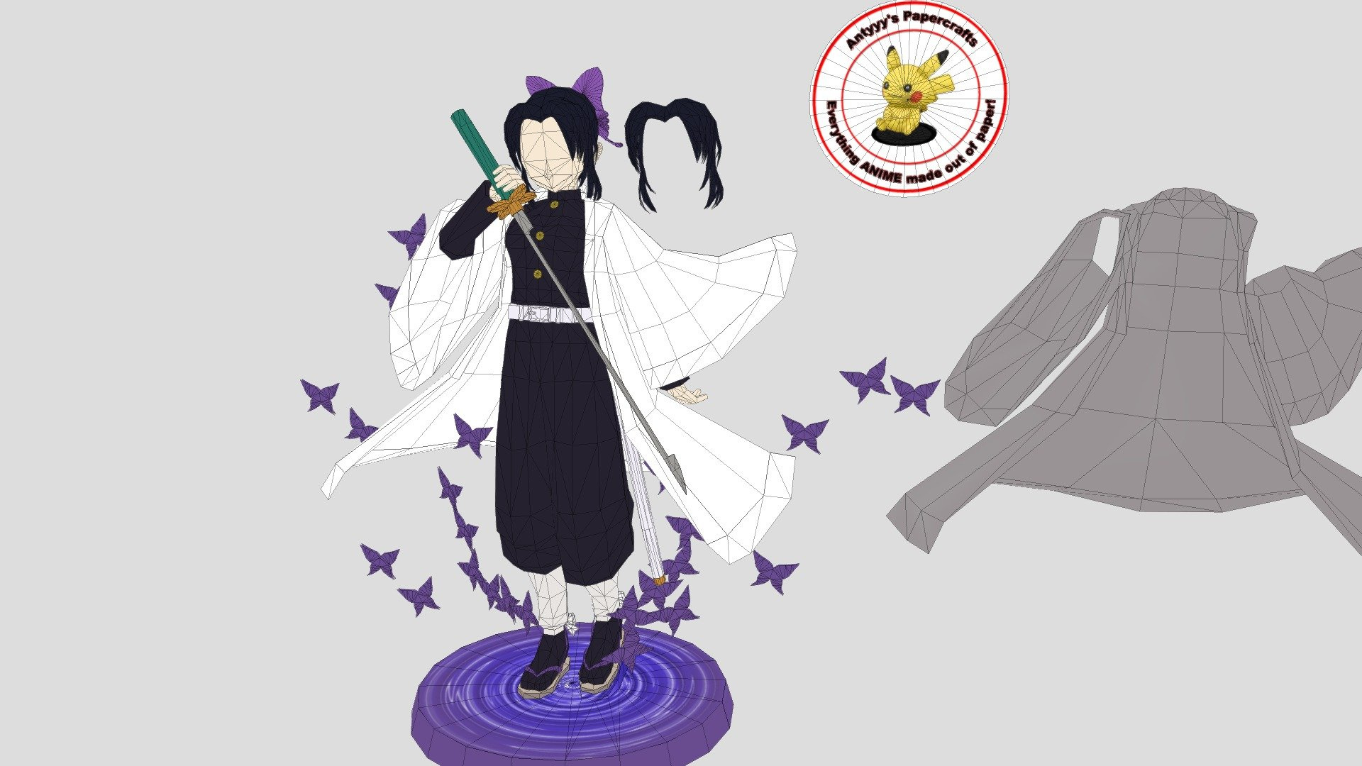 Shinobu (Kimetsu No Yaiba) Free Papercraft - 3D Modelantyyy within Anime Papercraft Templates Free