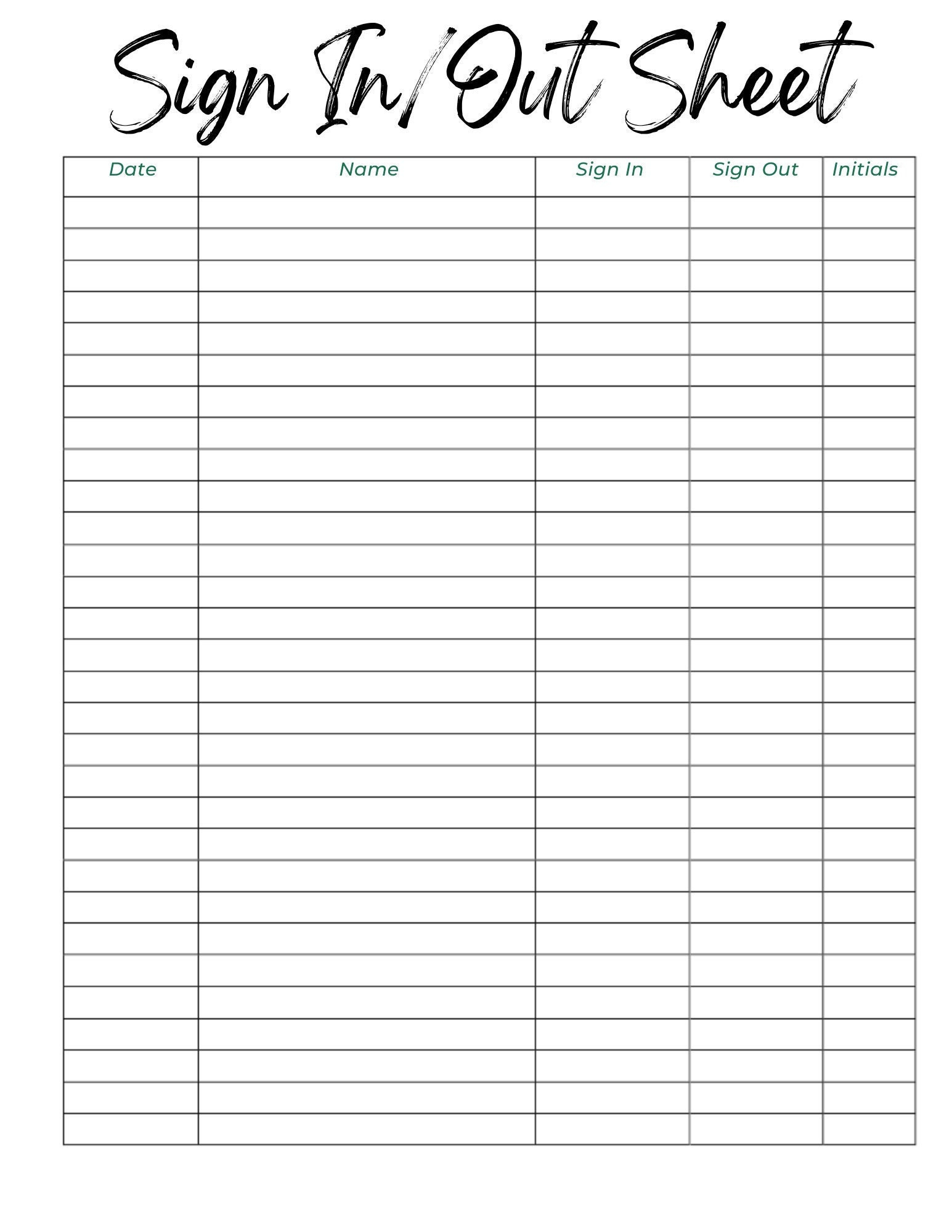 Sign In And Out Sheet Druckbare Form, Digitale Datei, Sofort with Free Printable Sign in and Out Sheets