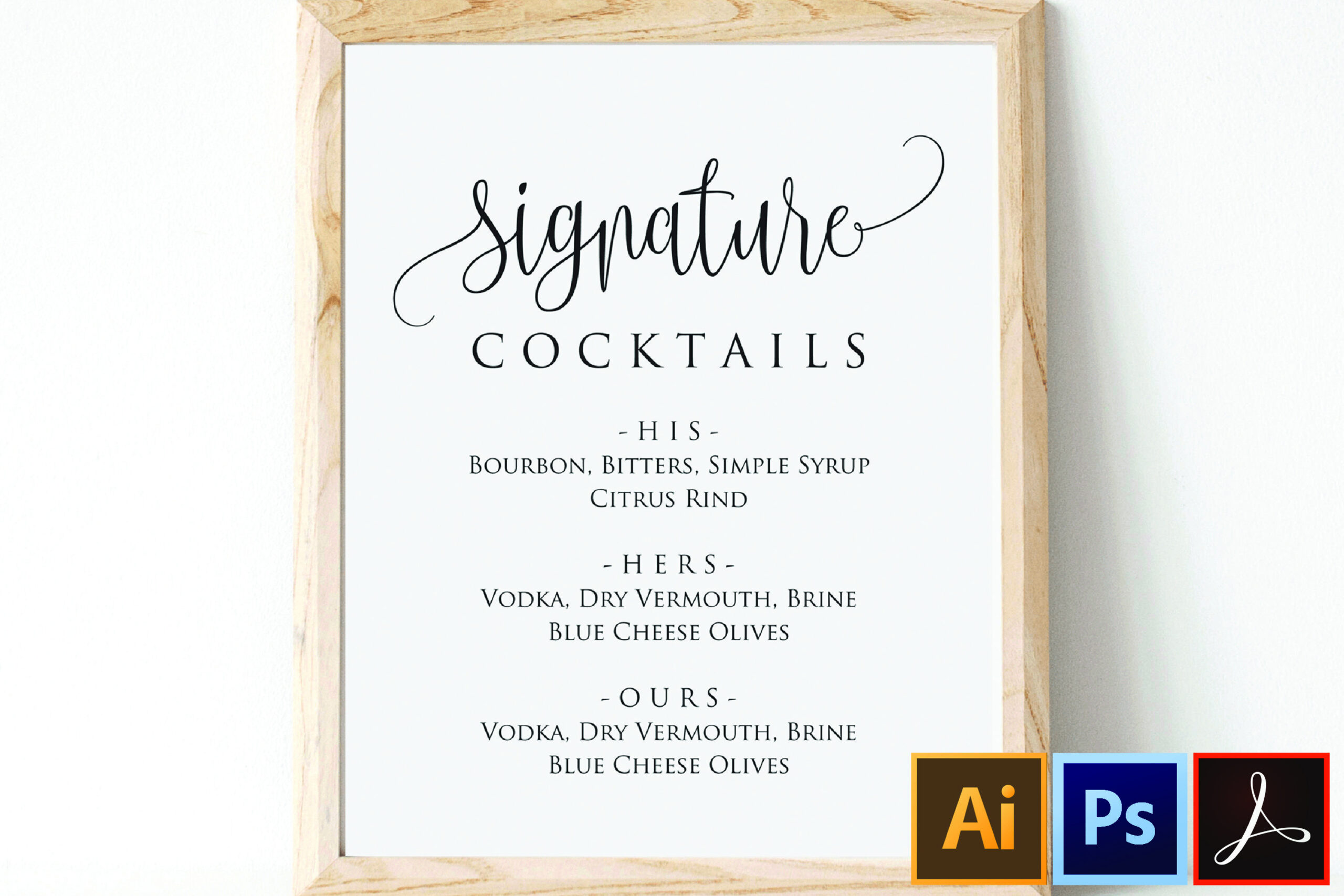 Signature Cocktails Sign Template, Printable Drink Sign with regard to Free Printable Signature Drink Sign
