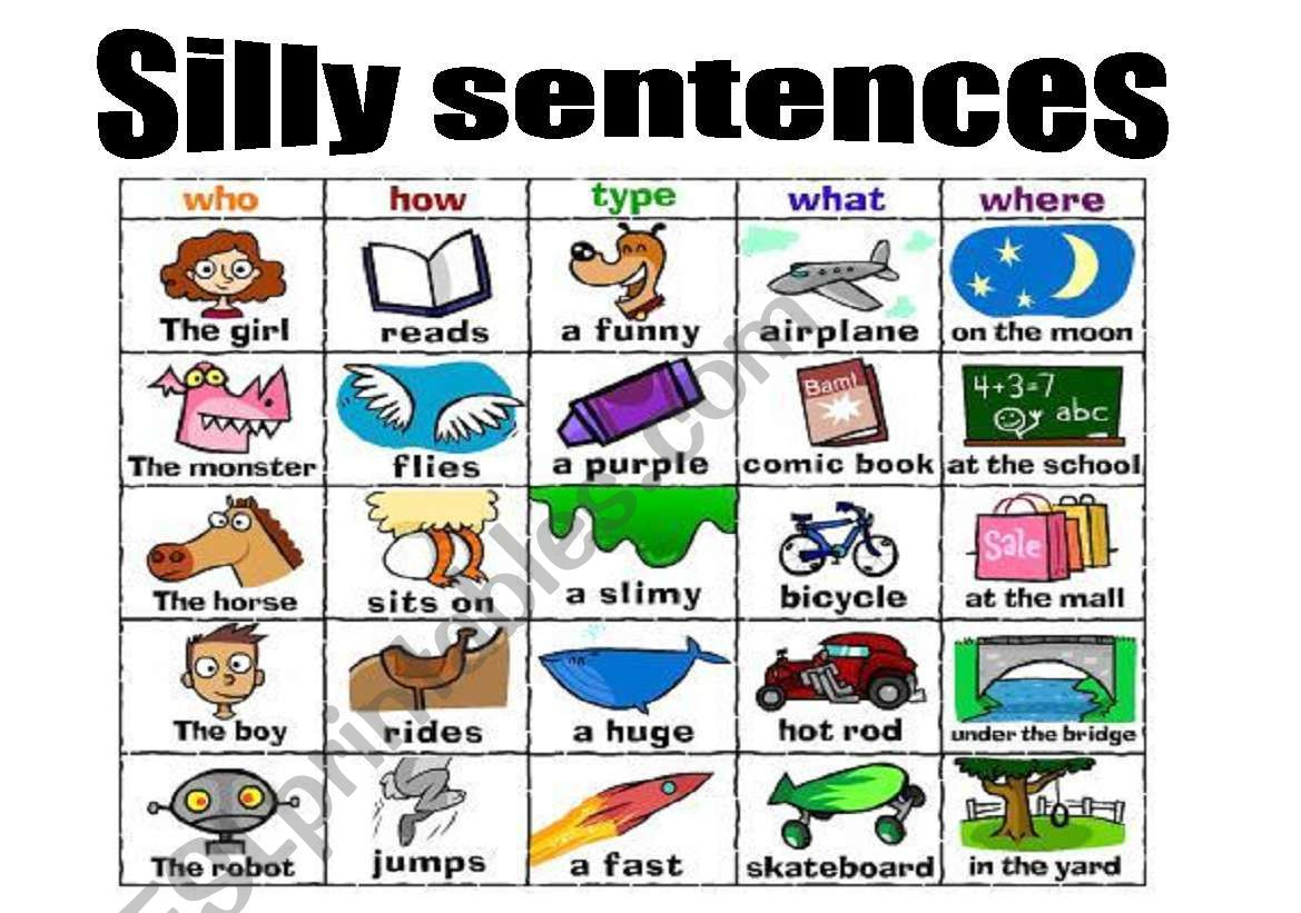 Silly Sentences With Lesson Plan - 3 Pages! - Esl Worksheetazzay intended for Free Silly Sentences Printable