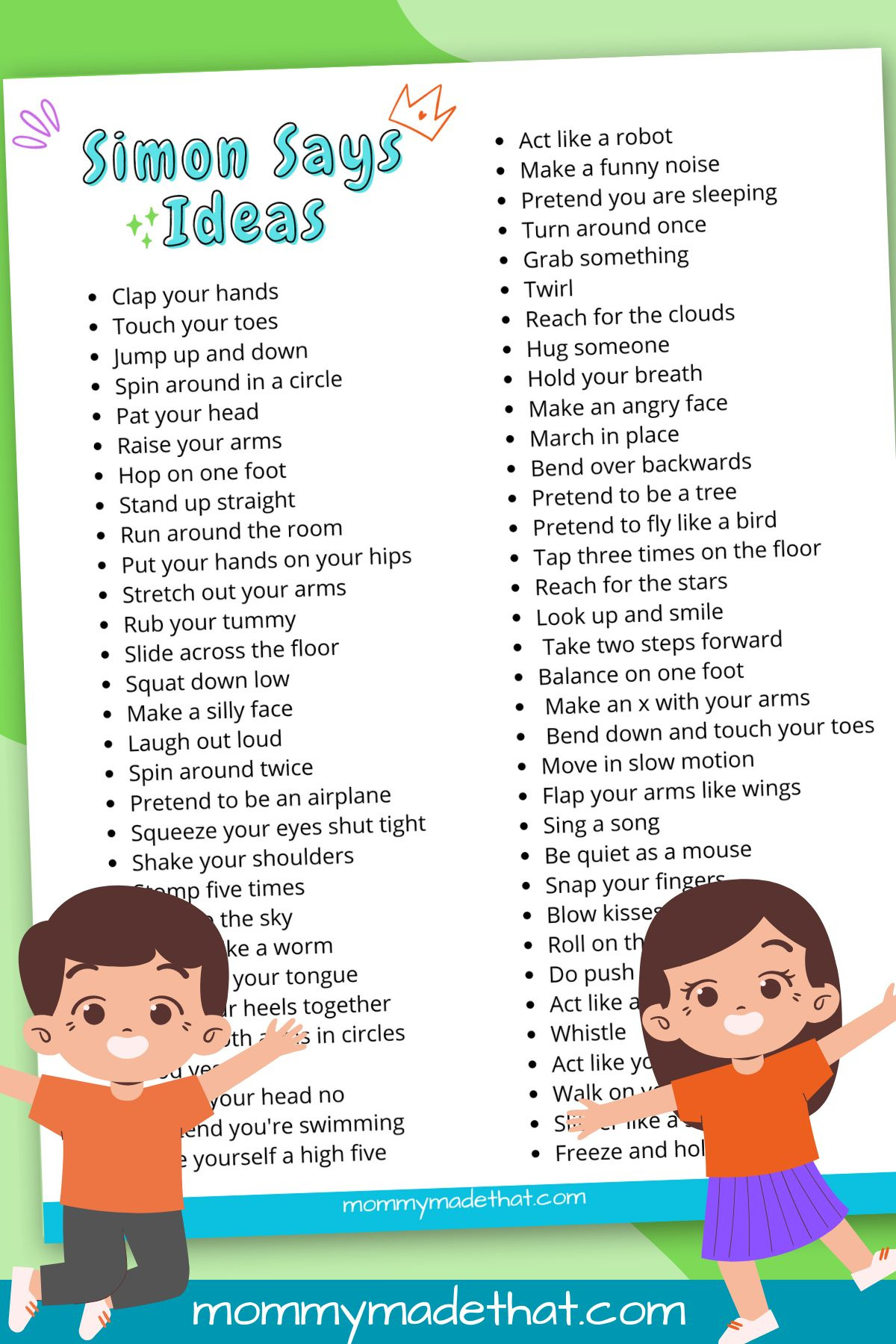 Simon Says Ideas (+Free Printable List Of Game Commands) with regard to Free Printable Turn Taking Games