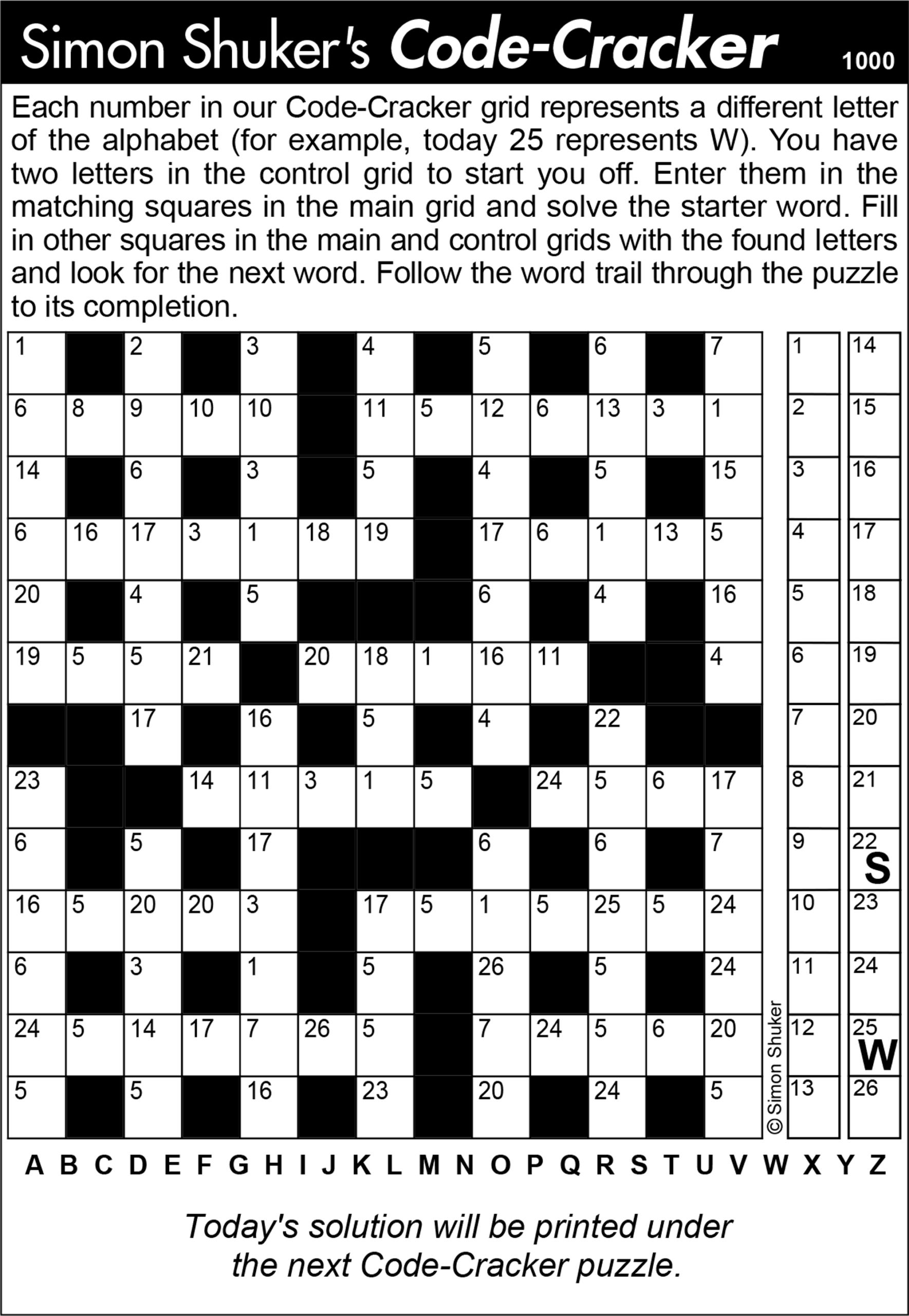 Simon Shuker&amp;#039;S Code-Cracker — Knight Features | Content Worth Sharing with regard to Free Online Printable Codeword Puzzles