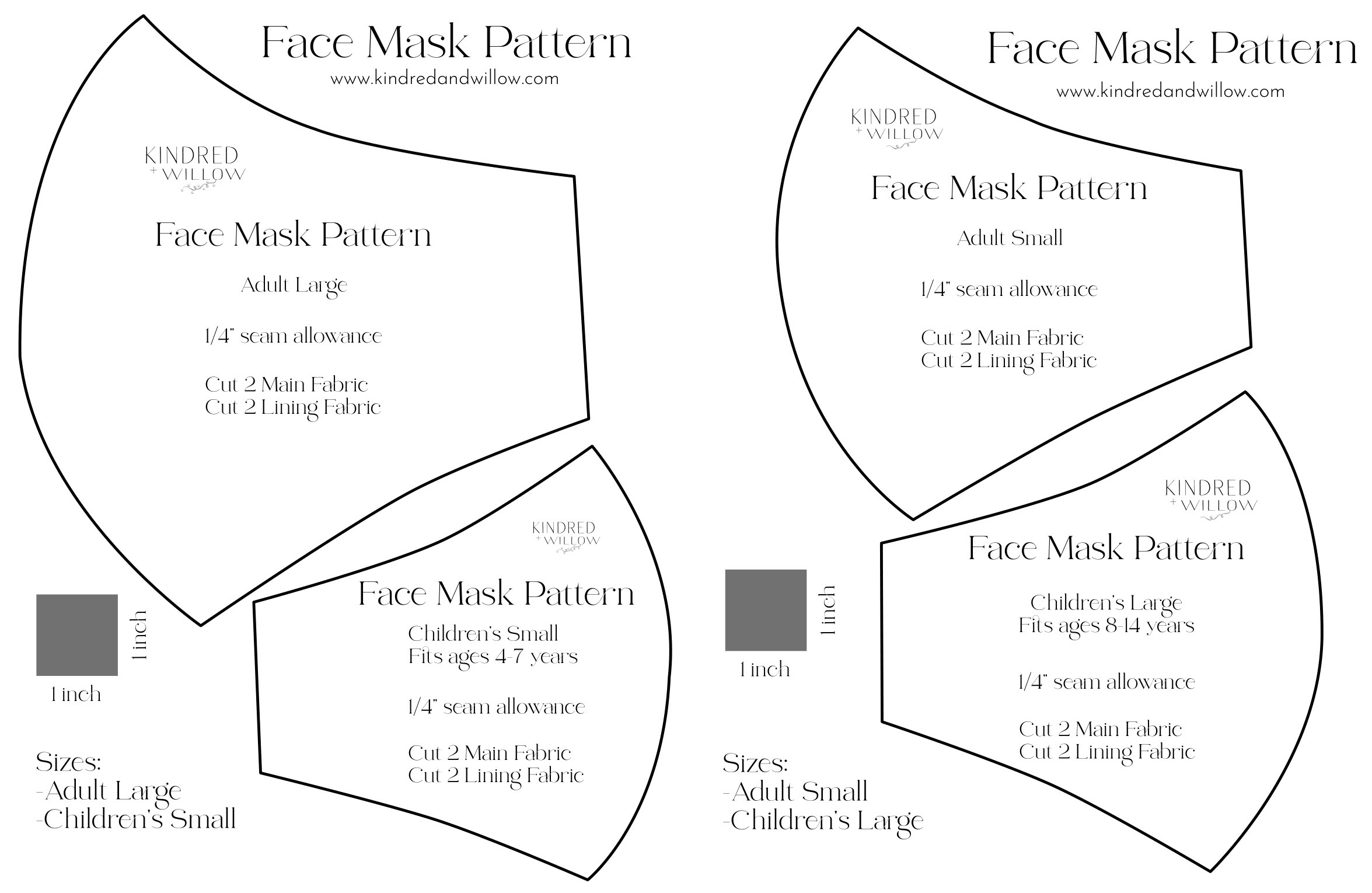 Simple Diy Face Mask Pattern + Tutorial - Kindred + Willow with Free Mask Printable Pattern