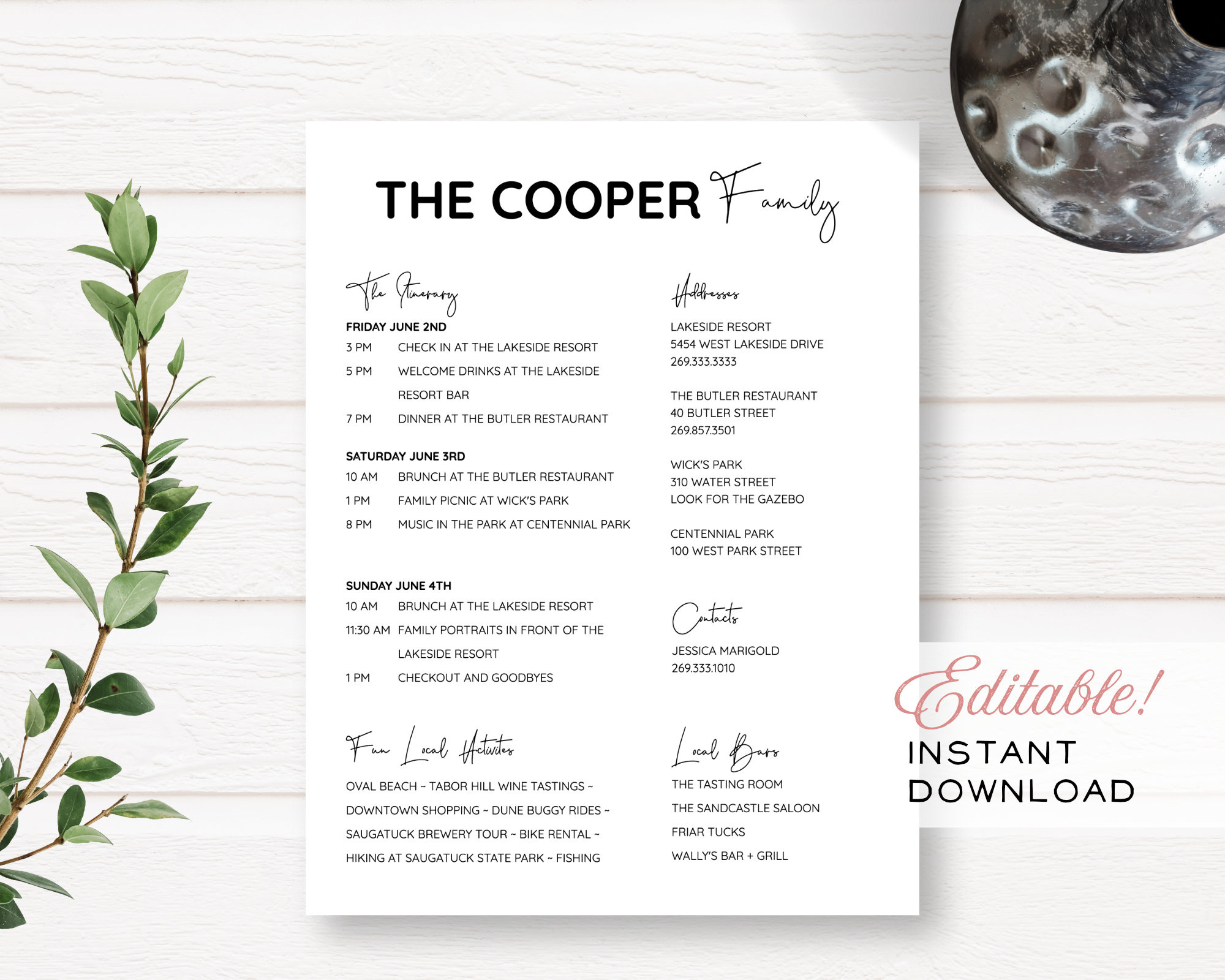 Simple Family Reunion Editable Customizable Event Itinerary + for Family Reunion Itinerary Template Free