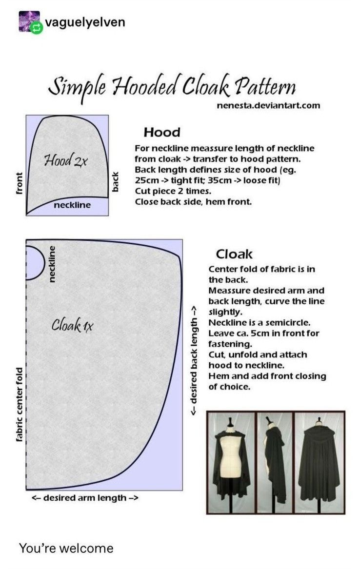 Simple Hooded Cloak Pattern inside Free Printable Sewing Pattern Cloak Cowl Hood