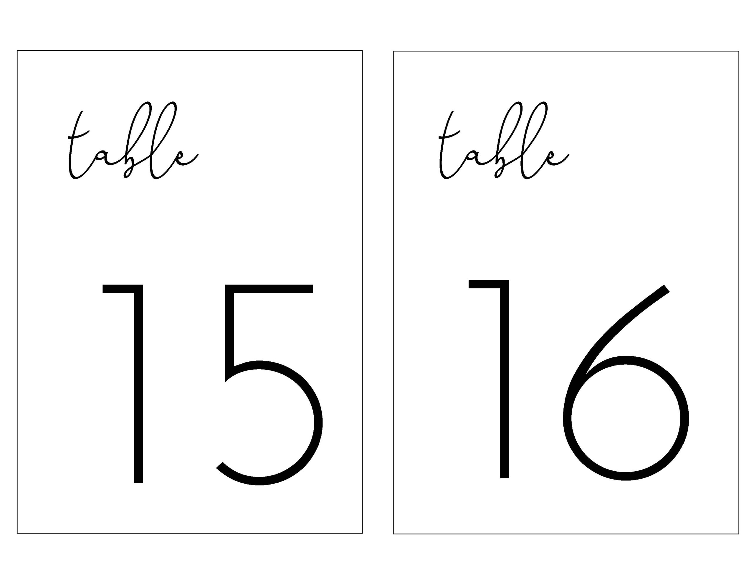 Simple Table Numbers | Set Of 40 | Instant Digital Download | 5×7 in Free Table Number Templates 5X7