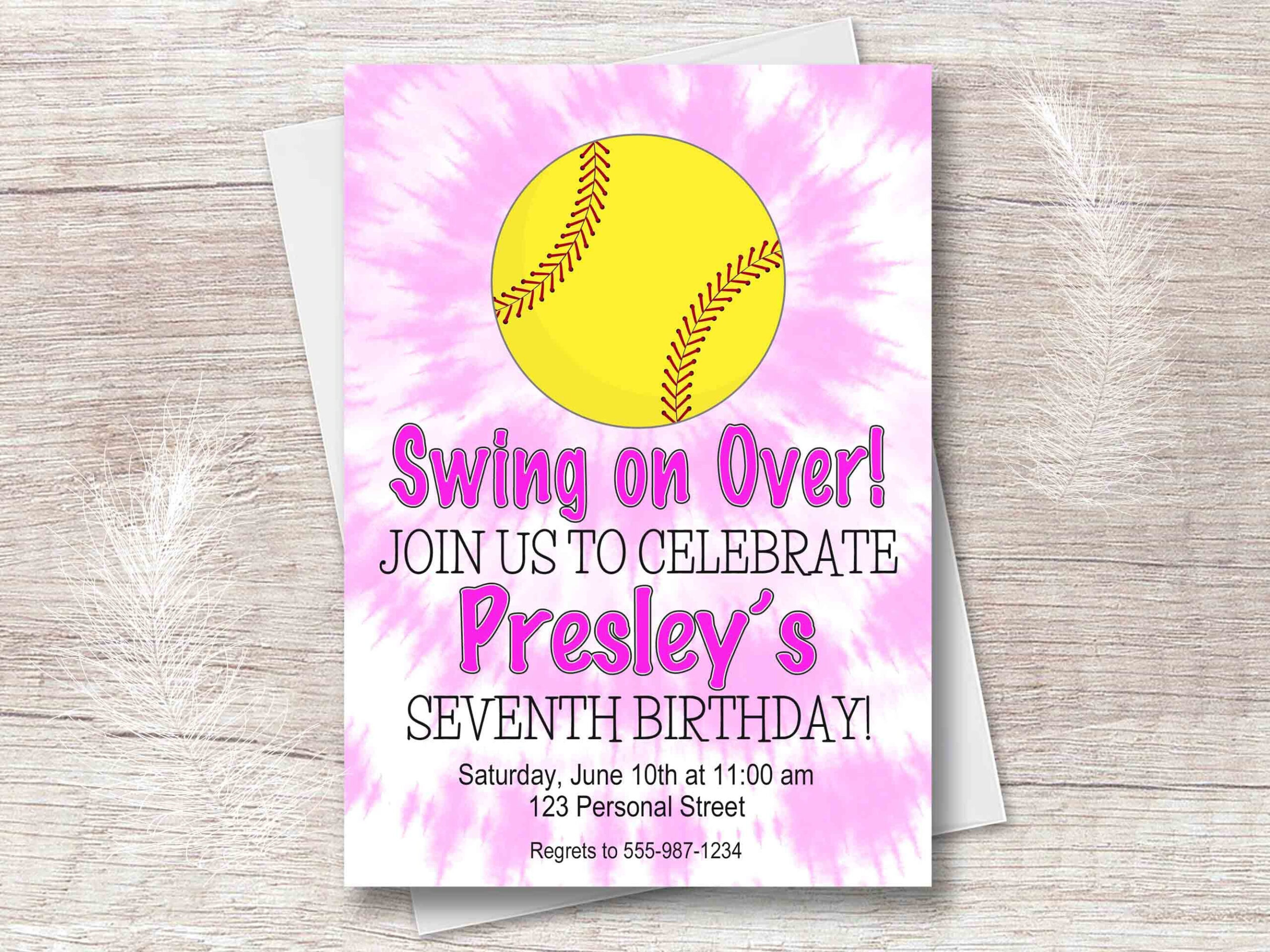 Softball Tie-Dye Birthday Invitation - Printable Digital File Or in Free Printable Softball Party Invitations