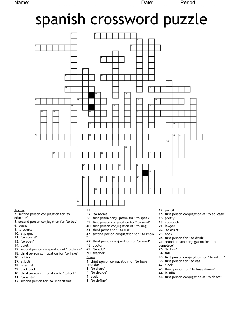 Spanish Crossword Puzzle - Wordmint intended for Spanish Puzzles Printable Free