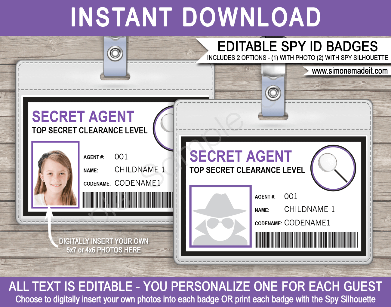 Spy Or Secret Agent Badge Template - Purple in Free Printable Spy Id Cards