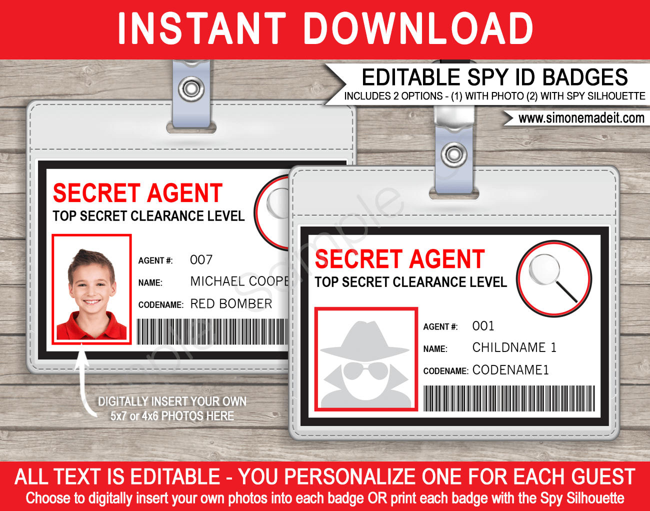 Spy Or Secret Agent Badge Template - Red within Free Printable Spy Id Cards