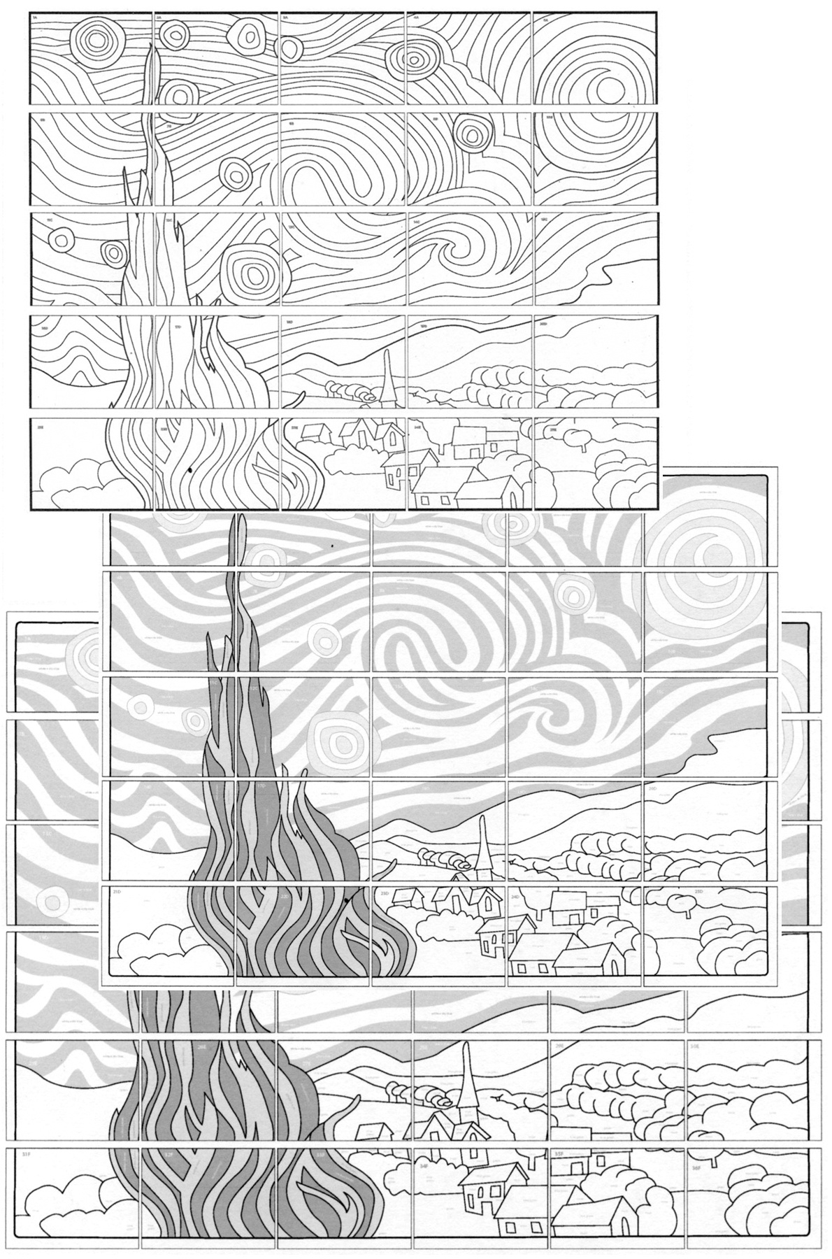 Starry Night Mural Template For Kids Collaborative Art Project in Collaborative Mural Printable Free