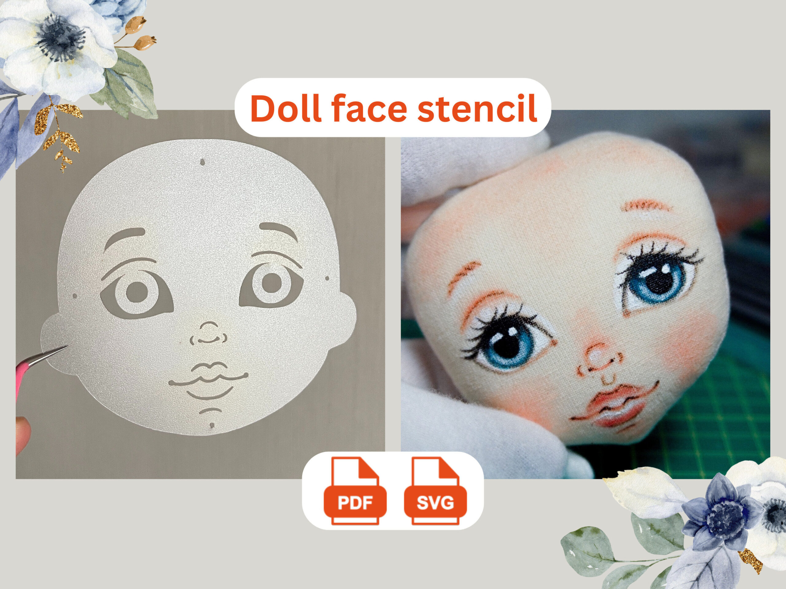 Stencils For Cloth Dolls - Etsy regarding Free Printable Primitive Stencils Scale Face