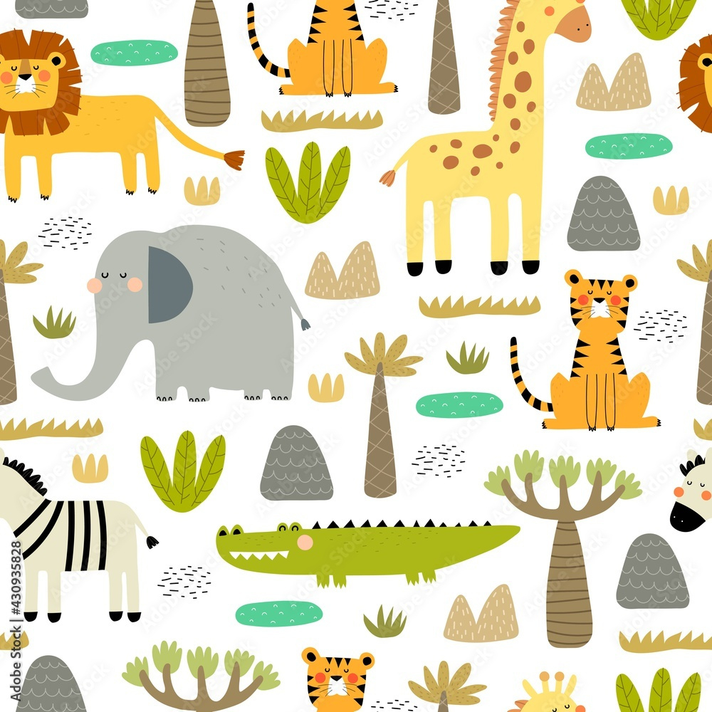 Stock-Vektorgrafik „Seamless Pattern With African Animals, Decor within Kids Printable African Patterns