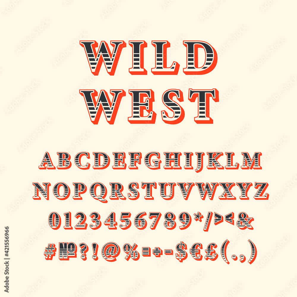 Stock-Vektorgrafik „Wild West Vintage 3D Vector Alphabet Set within Free Printable Old Western Alphabet Stencils Templates