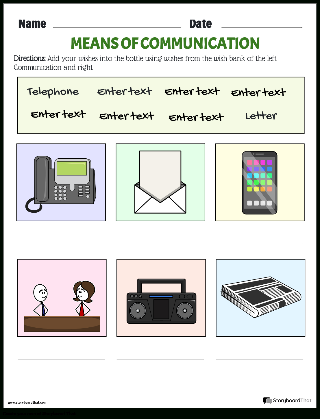 Storyboard That: Communication Worksheets For Education with regard to Free Printable Communication Skills Worksheets