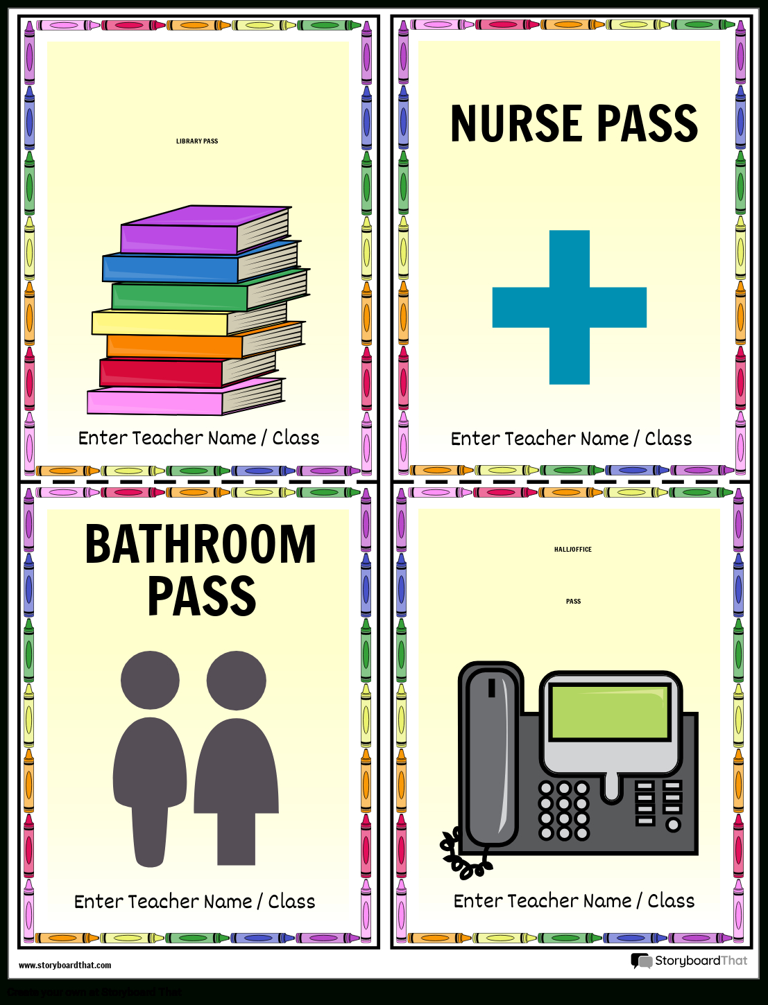 Storyboard That: Free Printable Hall Passes For Classrooms intended for Free Printable Bathroom Passes