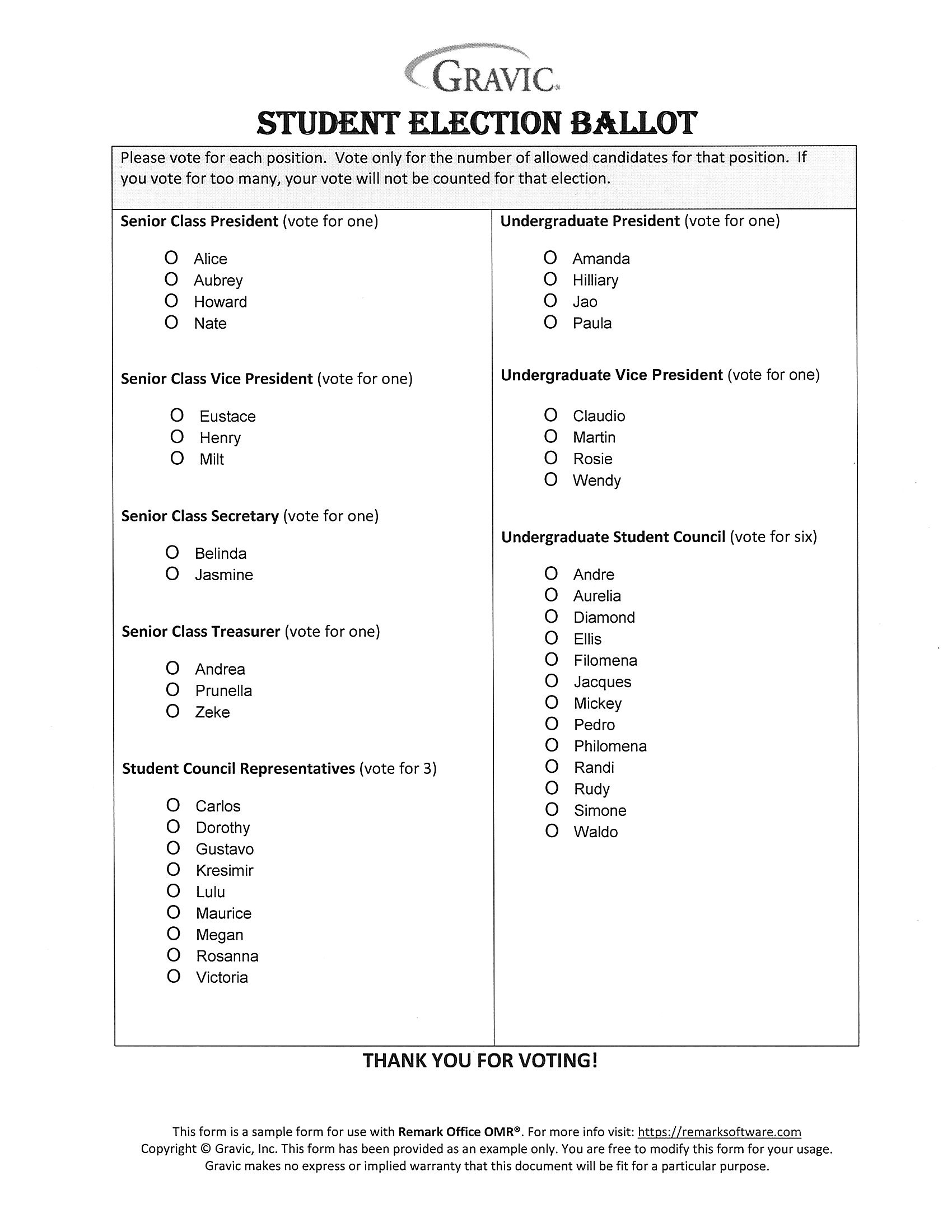 Student Election Ballot · Remark Software regarding Free Editable Voting Ballot Template