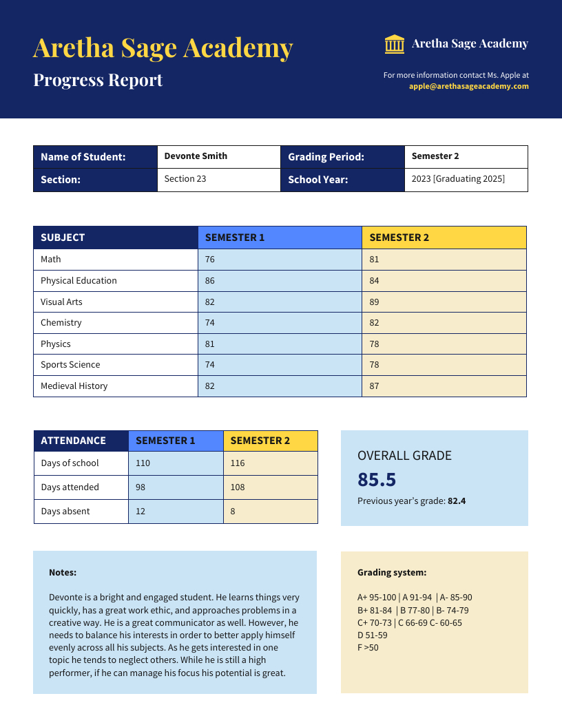 Student Progress Report Template - Venngage pertaining to Student Progress Report Template Free