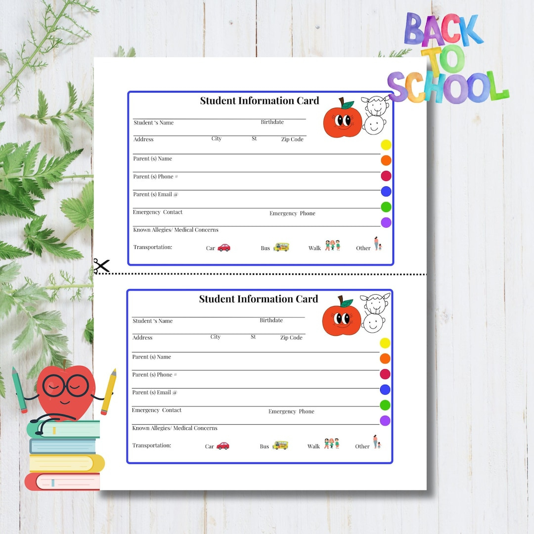 Studenteninformationskarte Bearbeitbare Canva Vorlage | Druckbare in Free Printable Student Information Cards