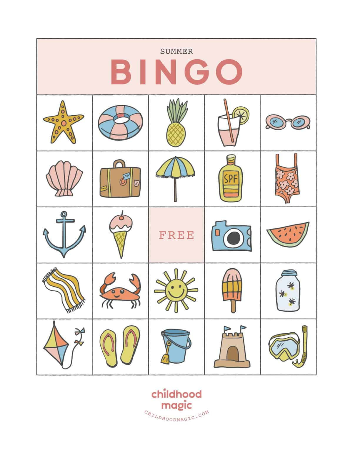 Summer Bingo - Childhood Magic inside Summer Bingo Printable Free