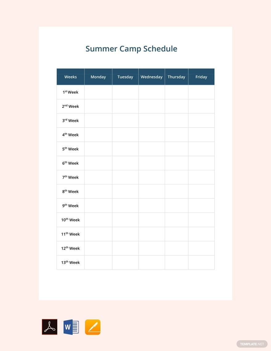 Summer Camp Schedule Template In Pdf, Word, Pages, Google Docs with Free Summer Camp Schedule Template