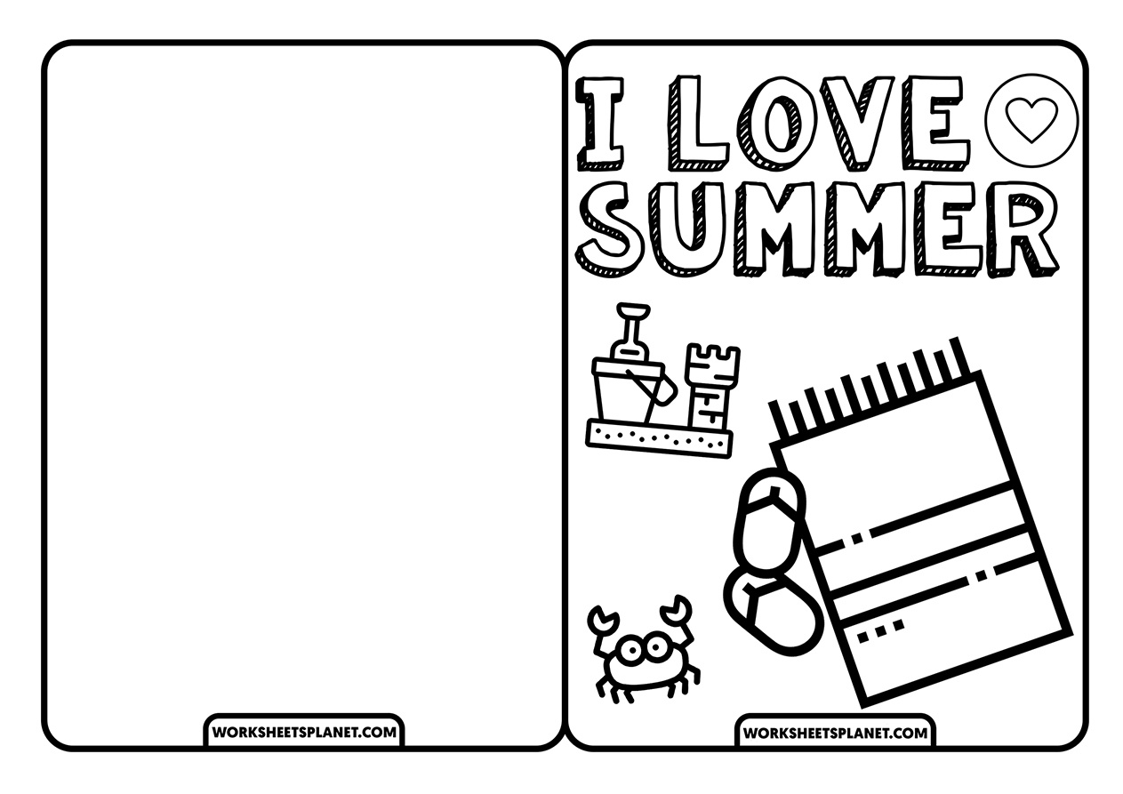 Summer Cards For Coloring - Worksheets Planet in Free Printable Summer Cards