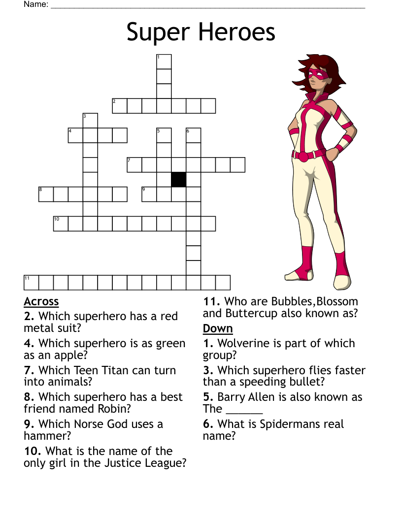 Super Heroes Crossword - Wordmint with Free Printable Superhero Crosswords