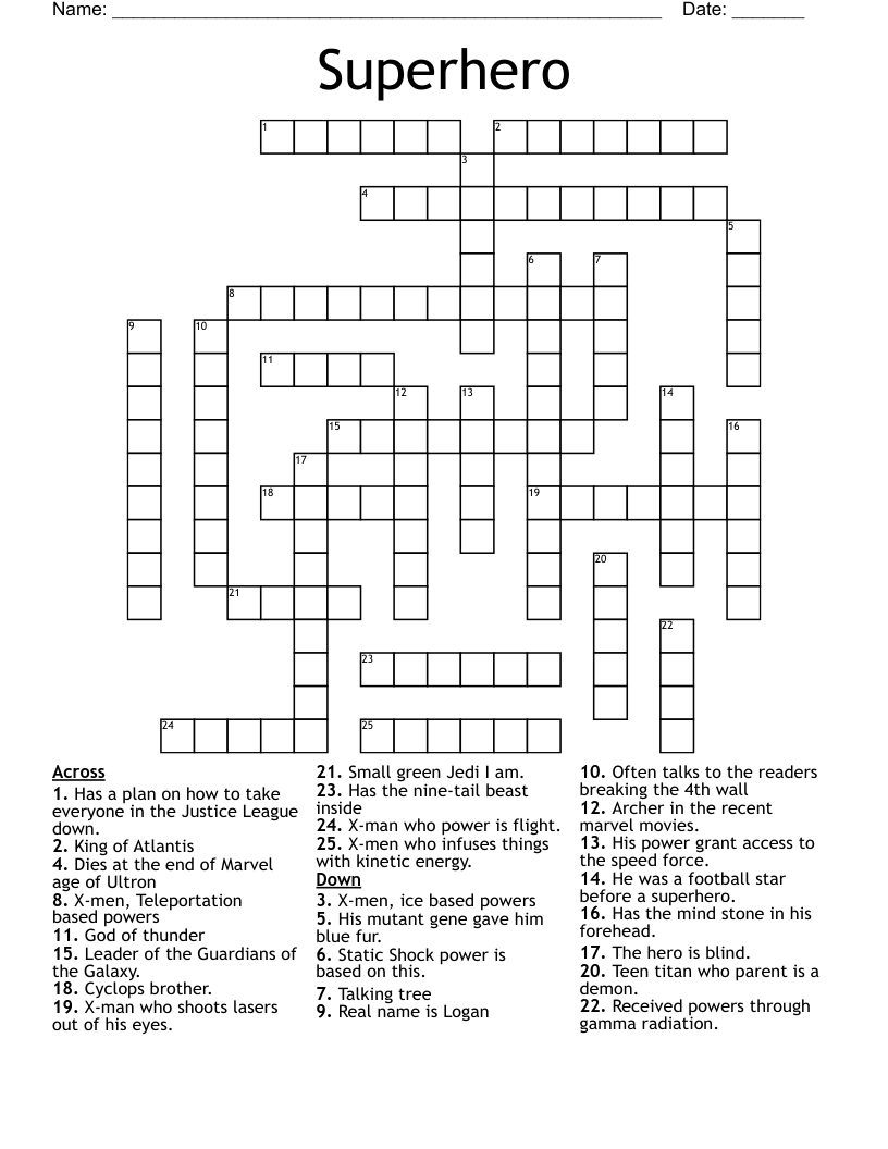 Superhero Crossword - Wordmint with regard to Free Printable Superhero Crosswords