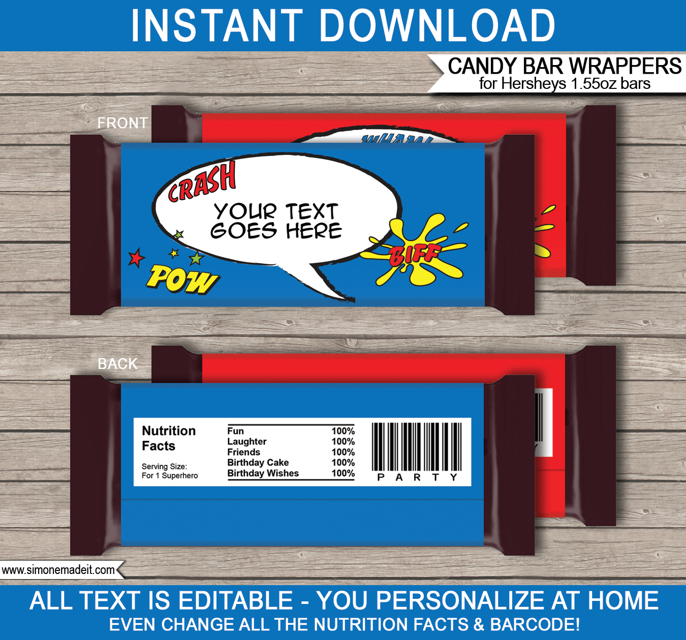 Superhero Hershey Candy Bar Wrappers Template - Blue for Free Candy Wrapper Template