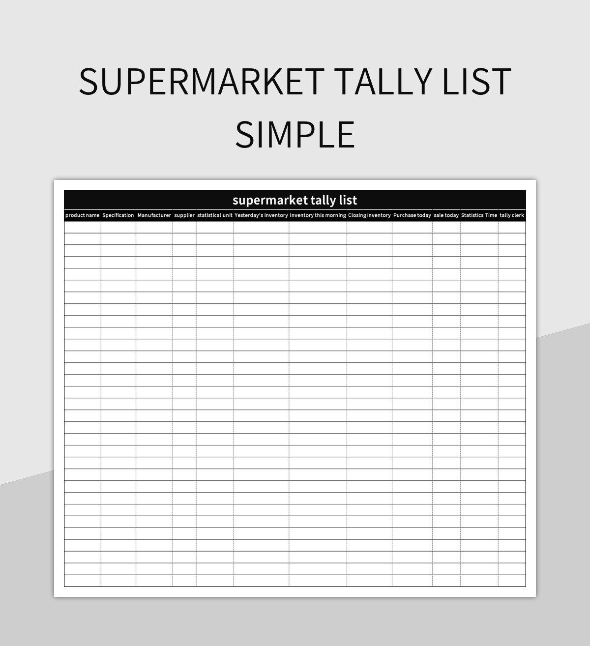 Supermarket Tally List Simple Excel Template And Google Sheets in Free Tally Sheet Template