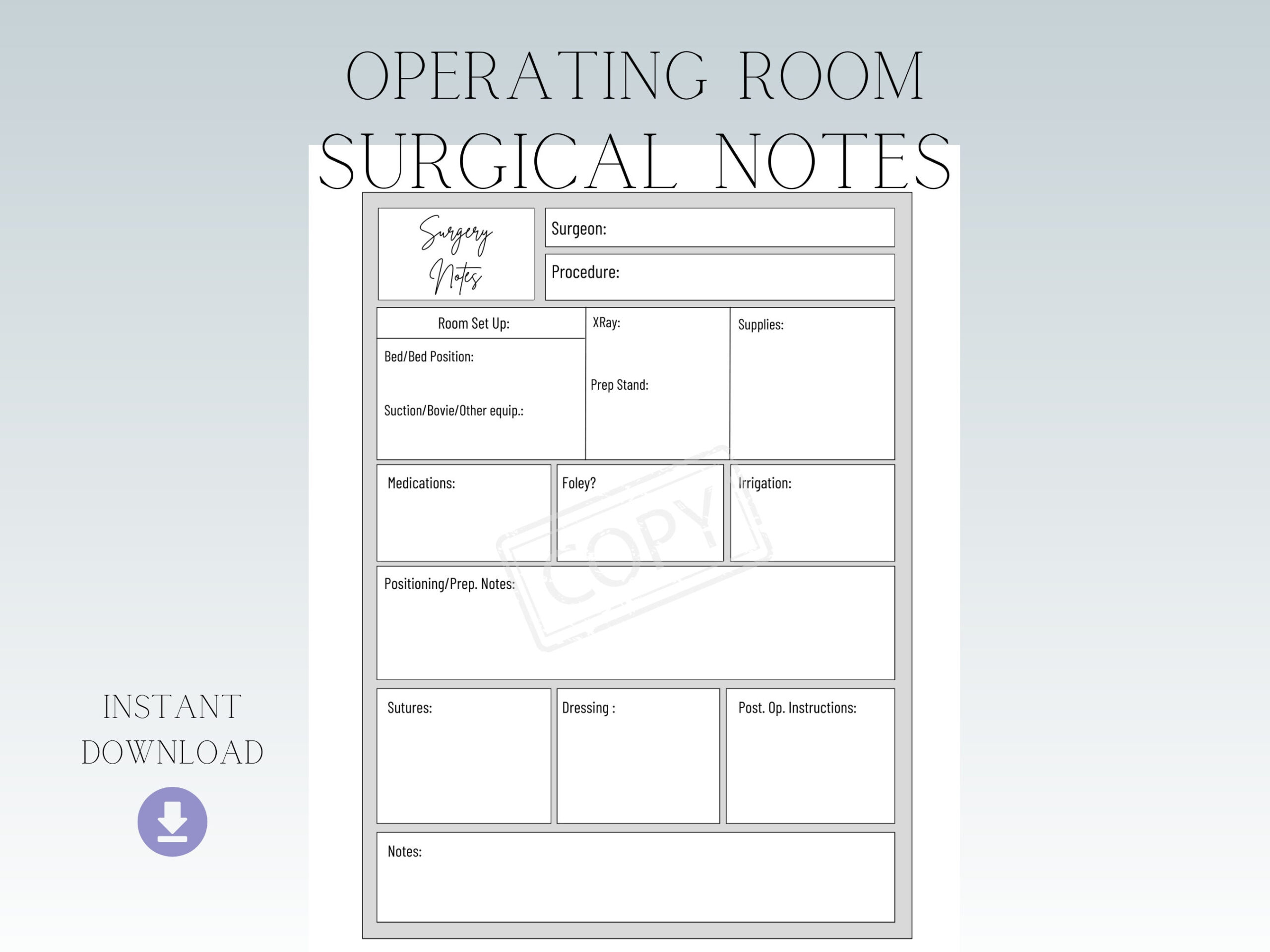 Surgery Preference Card Template - Etsy in Free Surgeon Preference Card Template