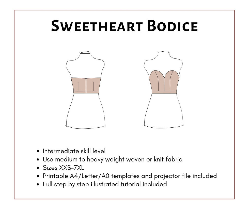 Sweetheart Bodice Pattern | Socialite Patterns within Printable Sweetheart Bodice Pattern Free