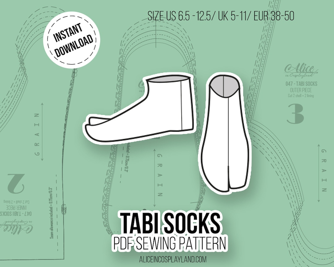 Tabi Socks For Kimono Or Martial Arts Sewing Pattern - Etsy Denmark with Free Printable Tabi Sock Pattern